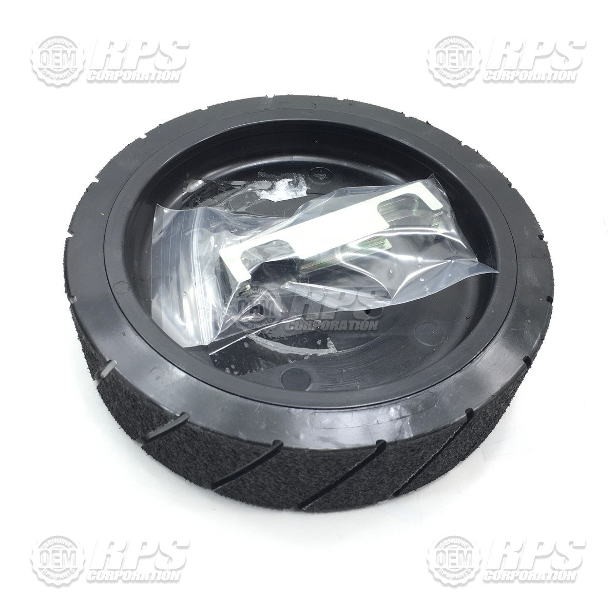 FactoryCat/Tomcat 170-6200, Tire, Black, Poly, 8" OD x 2" W W/Treads and Shims For Transaxle