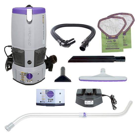 ProTeam® GoFree® Flex Pro II, Backpack Vacuum, 6QT, 12AH, 106 Mins Low 75 Mins High, 17.5lbs, Battery, With Tools, HEPA, 2 Year Warranty