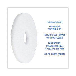 Polishing Floor Pads, 12" Diameter, White, 5/carton