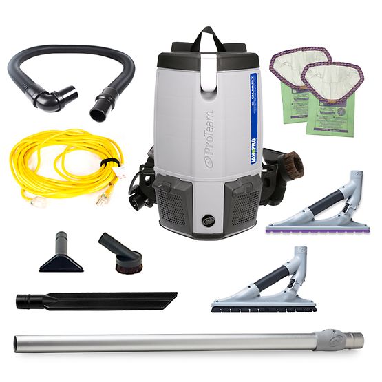 Proteam Jan-Pro 6 Super Coach Pro 6, Backpack Vacuum, 6QT, w/ ProBlade Hard Surface & Carpet Tool Kit, 11.6lbs