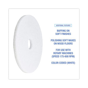 Polishing Floor Pads, 17" Diameter, White, 5/carton