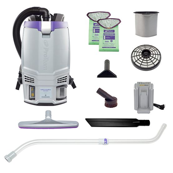 Proteam GoFit 6, Backpack Vacuum, 6 QT, 4A, 51 mins Low 39 mins High, 13.5lbs, Battery, With Tools, HEPA, 2 Year Warranty