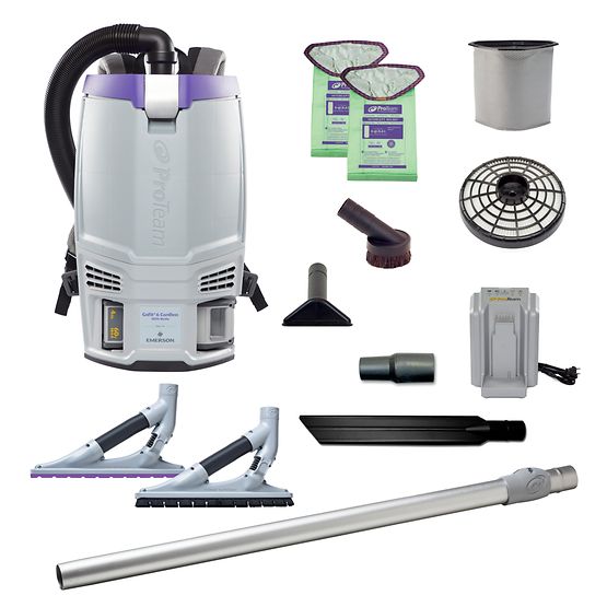 Proteam GoFit 6, Backpack Vacuum, 6 QT, 4A, 51 mins Low 39 mins High, 13.5lbs, Battery, With Tools, HEPA, 2 Year Warranty