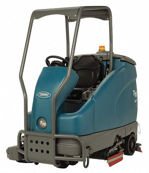 Refurbished Tennant T16, Floor Sweeper Scrubber, 36”,  50 Gallon, Battery, Ride On, Cylindrical with ECH20 Overhead Guard