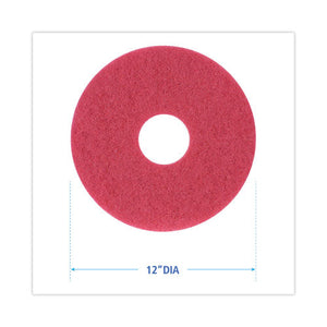 Buffing Floor Pads, 12" Diameter, Red, 5/carton