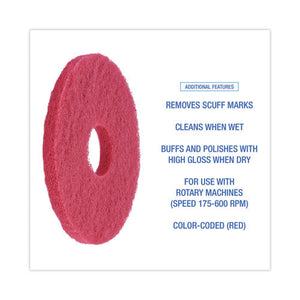 Buffing Floor Pads, 12" Diameter, Red, 5/carton