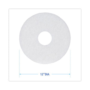Polishing Floor Pads, 12" Diameter, White, 5/carton