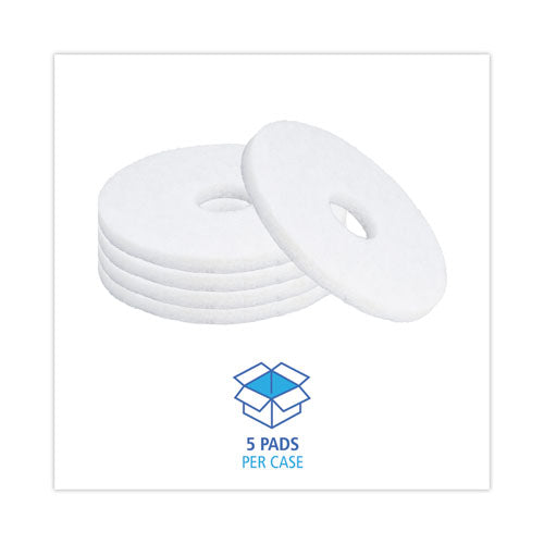 Polishing Floor Pads, 13" Diameter, White, 5/carton