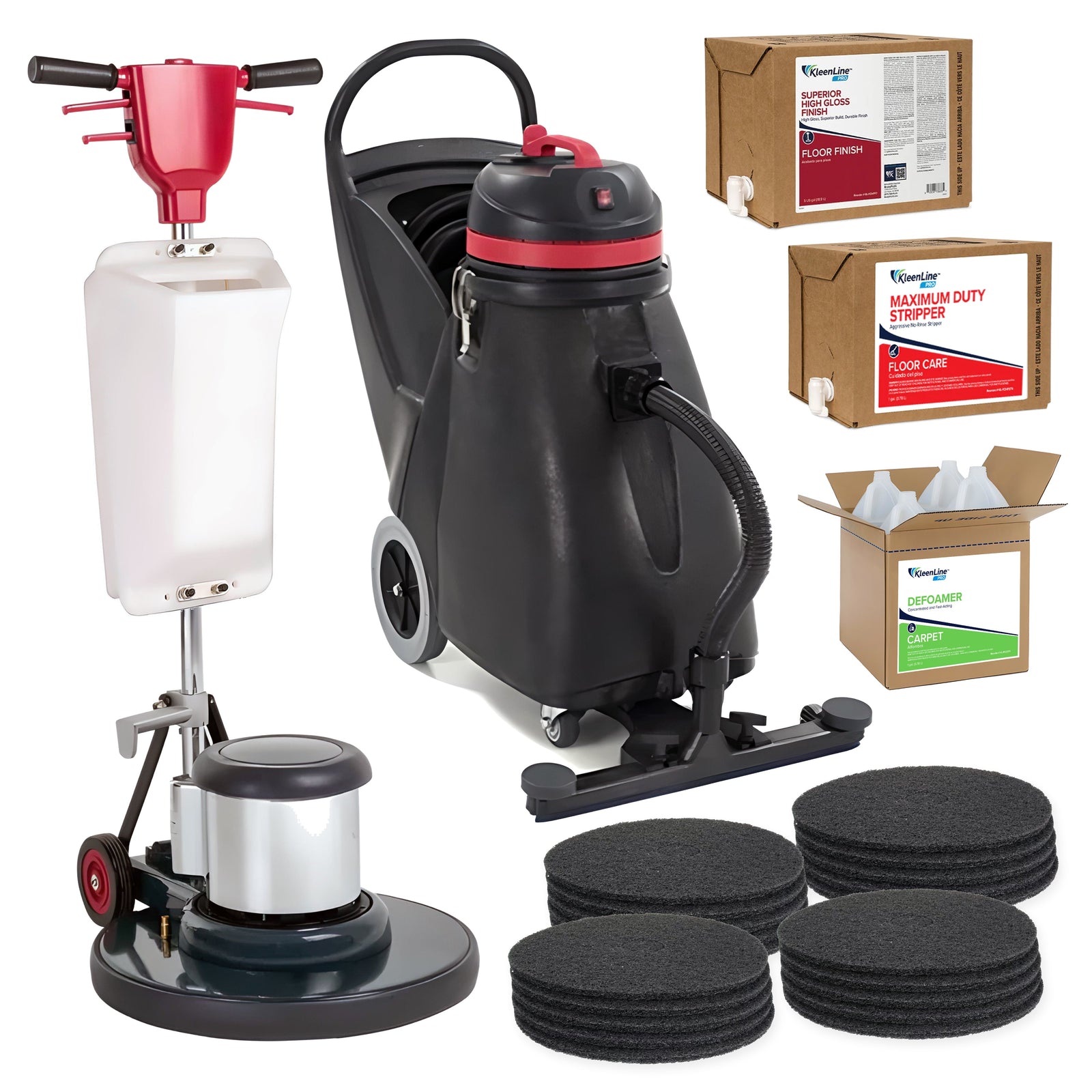 Floor Stripping & Waxing System - 17" Buffer, Vacuum, Pads & Chemicals