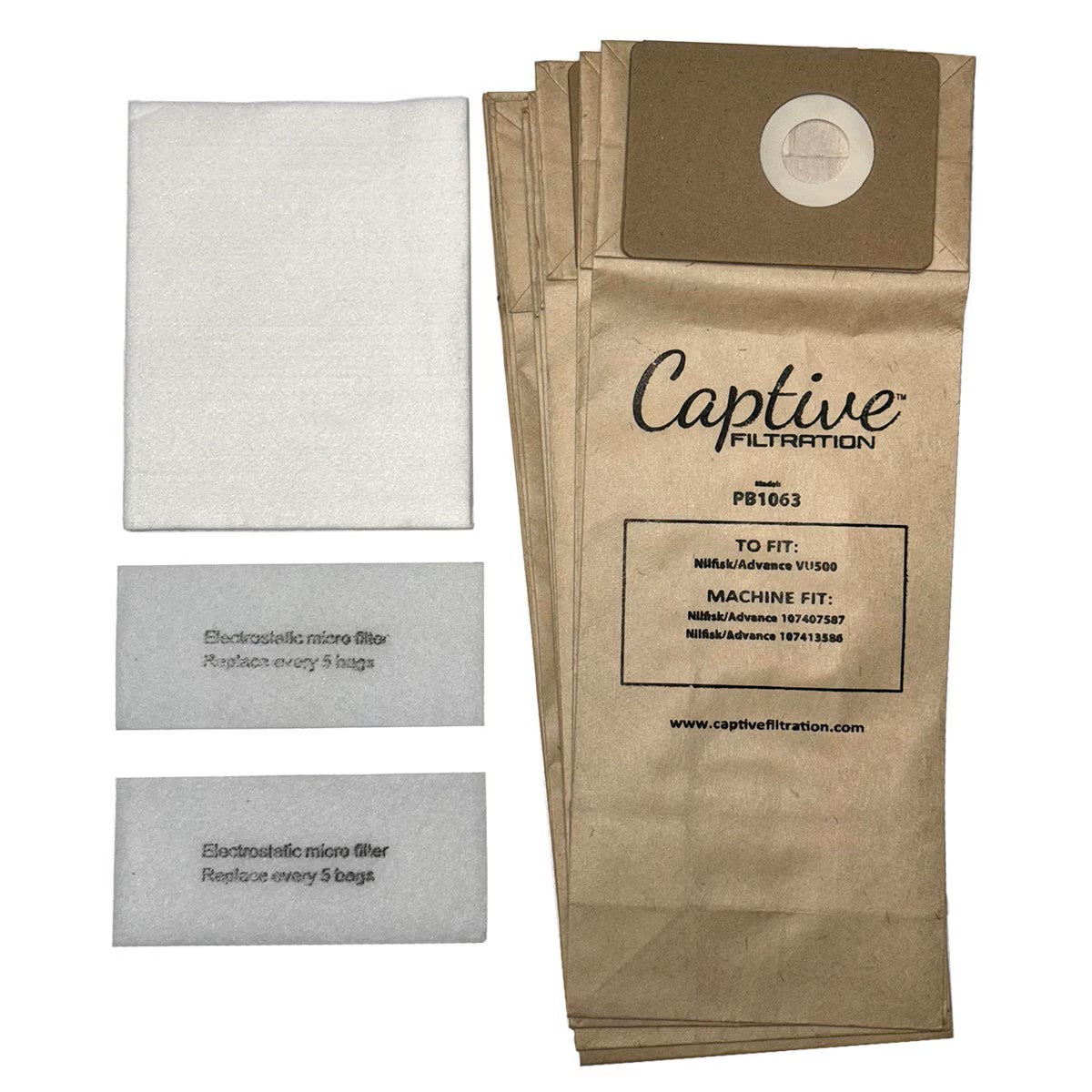 Aftermarket Nilfisk Advance 107407587, Vacuum Bags + Filters, Fits Advance VU500