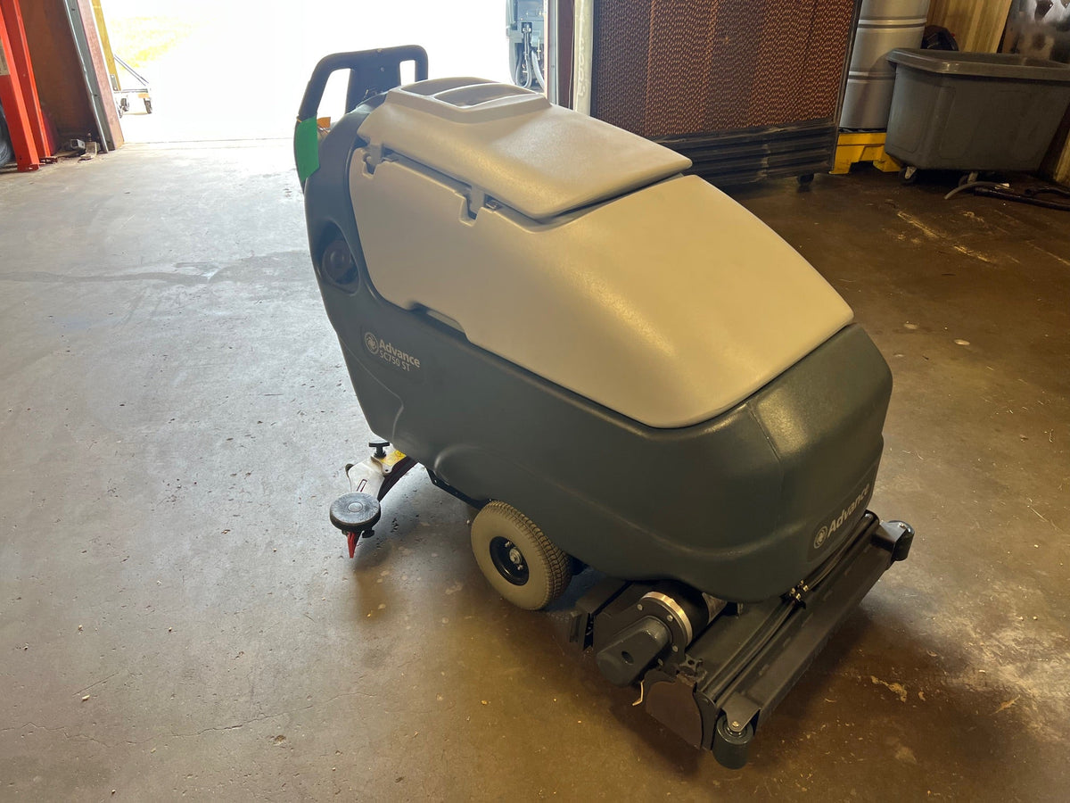 Refurbished Advance SC750, Floor Sweeper-Scrubber, 28", 21 Gallon, Battery, Self Propel, Cylindrical, 9/1/1 Warranty