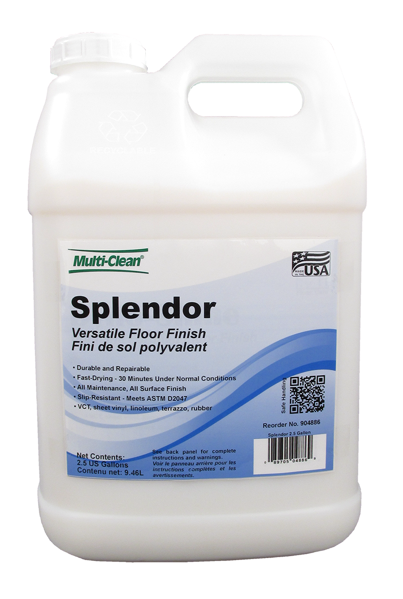 904885, Multi-Clean Splendor, All Purpose Floor Finish, 19% Solids, 12 X 2.5 Gallons
