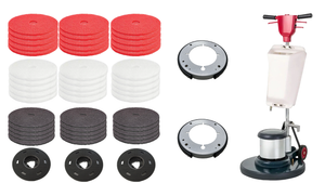 Floor Buffer Package | 20" Dual Speed | Includes 13" and 17" Deck Conversion Kits | 45 Floor Pads | Pad Drivers | Solution Tank