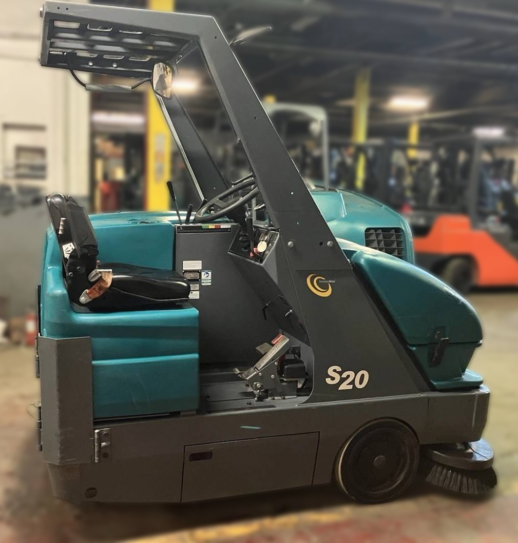 Refurbished, Tennant S20, Floor Sweeper, 50", 82 Gallon Hopper, Ride On, Battery, Single Side Brush, Overhead Guard, 2019