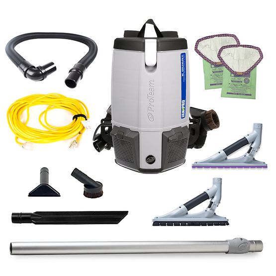 Proteam Jan-Pro 6 Super Coach Pro 6, Backpack Vacuum, 6QT, 11.6lbs, Electric, With Tools, HEPA, 3 Year Warranty, 107620