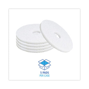 Polishing Floor Pads, 15" Diameter, White, 5/carton