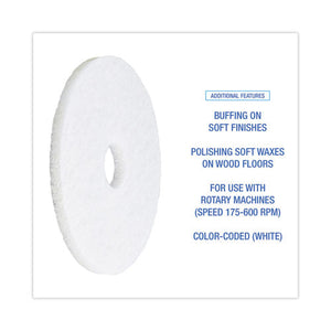 Polishing Floor Pads, 15" Diameter, White, 5/carton