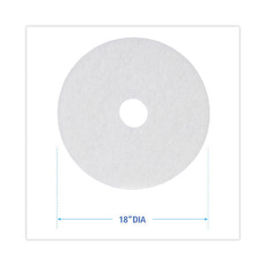 Polishing Floor Pads, 18" Diameter, White, 5/carton