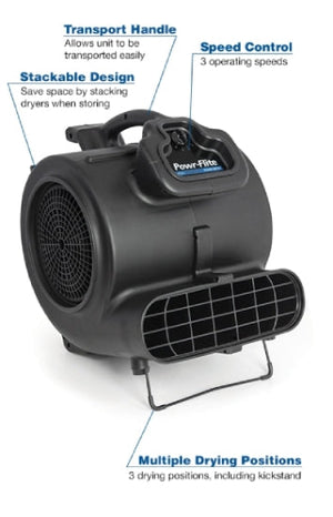 Powr-Flite Powr-Dryer, Air Mover, .5 HP, 3800 FPM, Stackable, 22lbs, 4.4 AMPs
